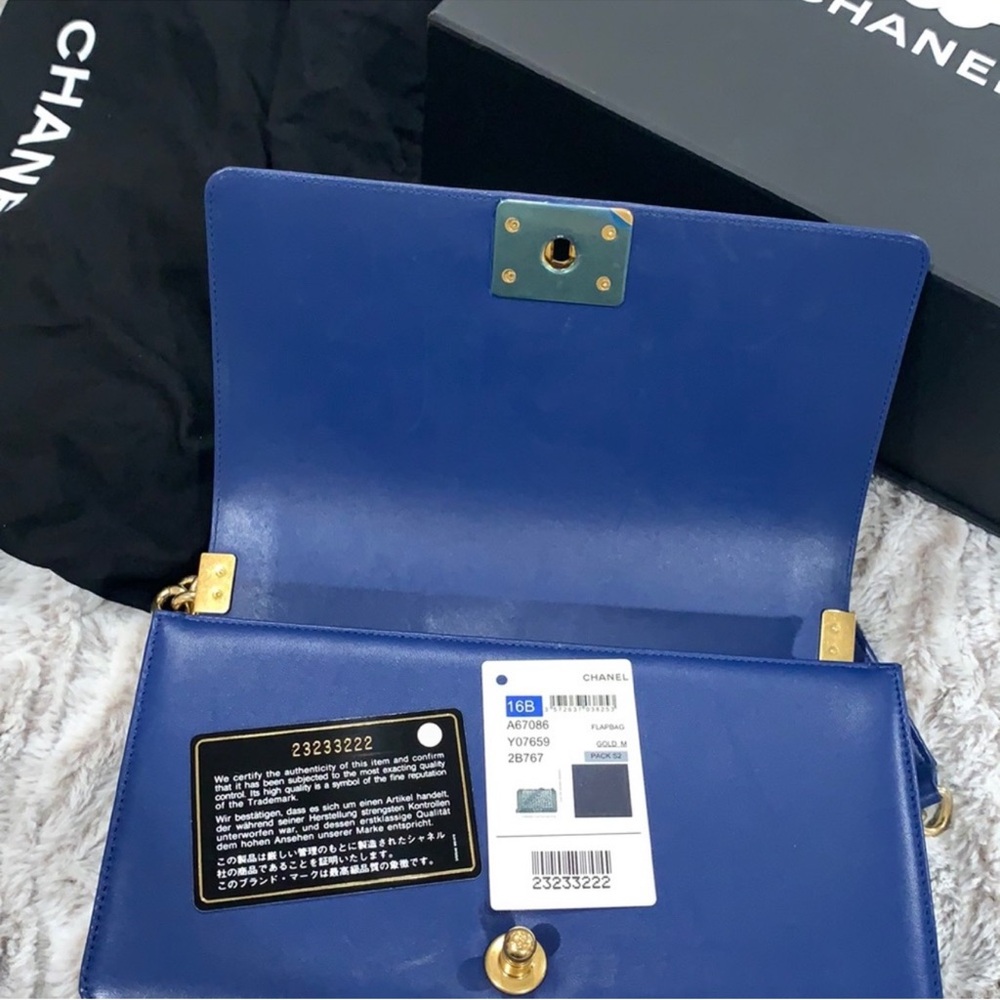 Chanel Blue Boy Bag with Gold Chain - Picture 13 of 14